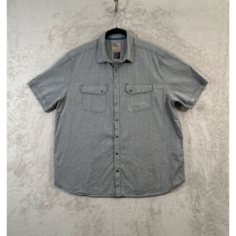 5.11 Tactical Herringbone Short Sleeve Grey Shirt Size XL Utility Flap Pockets